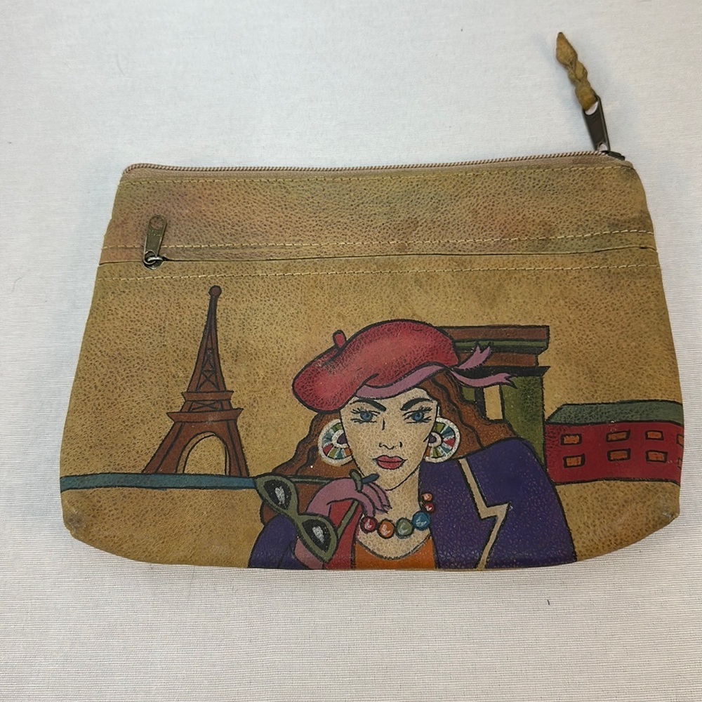 Emily Ann Handpainted Paris Leather Cosmetic Zip Bag